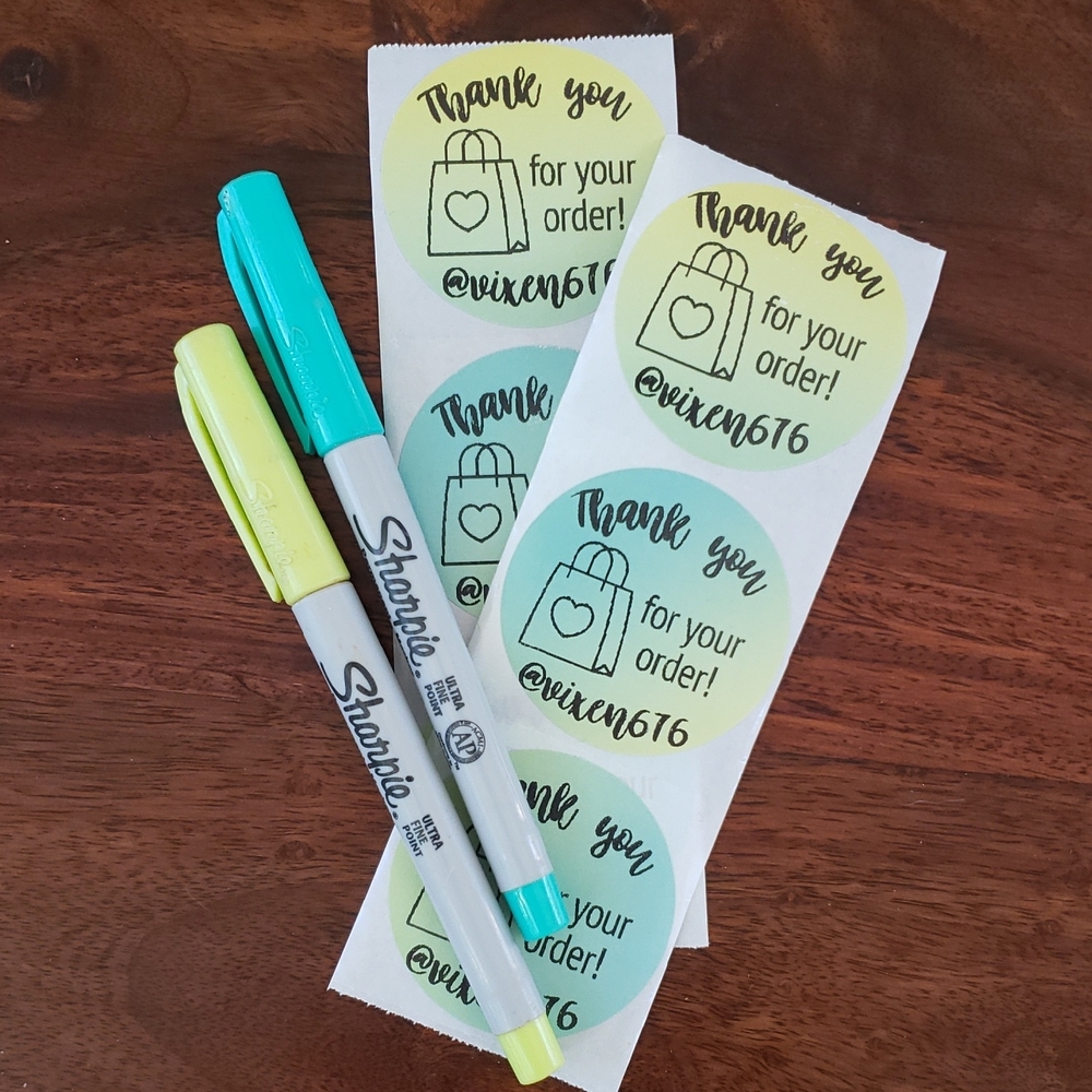 50 CUSTOM THANK YOU STICKERS YELLOW GREEN OMBRE LARGE TWO INCH ROUND - Picture 2 of 5